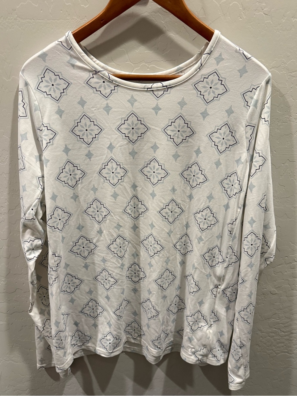 Hang Ten Solara LS Sun Tee White Geometric Pattern UPF 50+ Rash Guard XL
